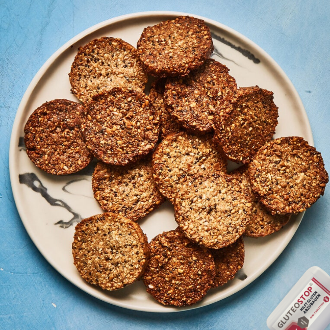 Glutenfreie Nuss-Samen-Cracker | GluteoStop - Hilft Gluten abzubauen